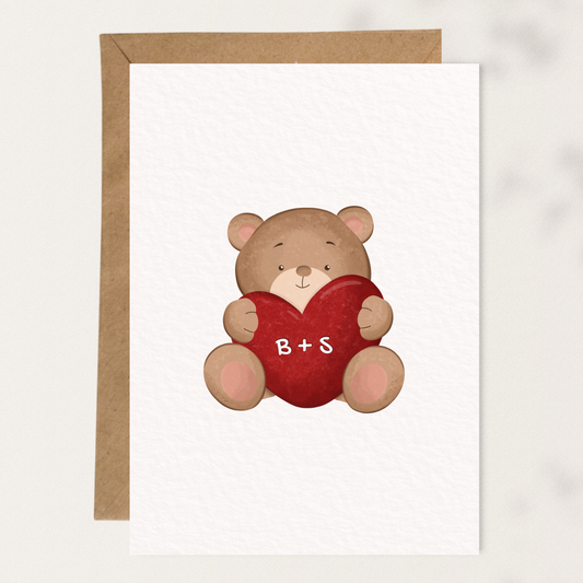 Teddy Bear Hugging Heart | Personalized Letters