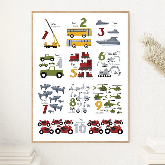 Vehicles Count To Ten Nursery Print